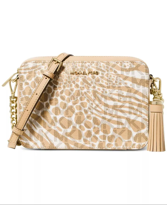 Michael Kors Women's Camel Multi Signature Jet Set Camera Crossbody Bag sold by Ruumur
