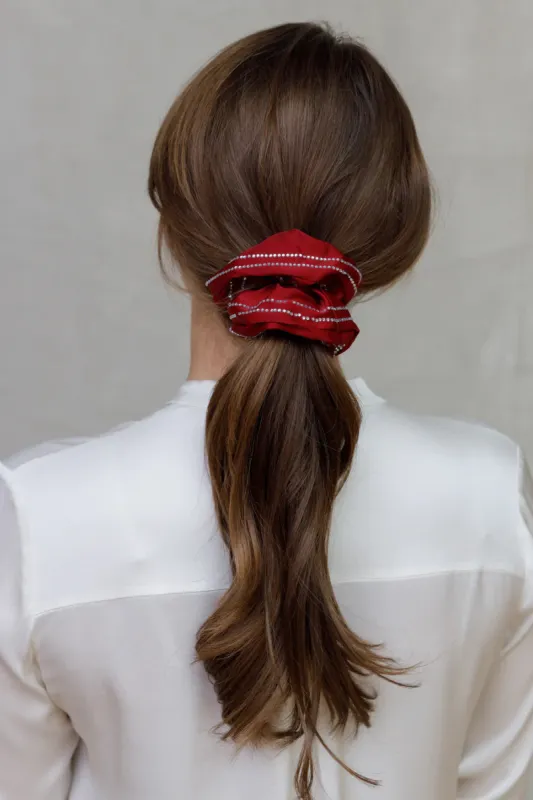 STRIPE TWO ROW CRYSTAL SCRUNCHIE  BUNDLE OF 5 sold by Ruumur