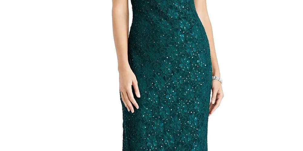 Connected Women's Embroidered Rhinestone Slit Floral Sleeveless Cowl Neck Maxi Sheath Evening Dress Green Size 6 sold by Ruumur product image thumbnail 3