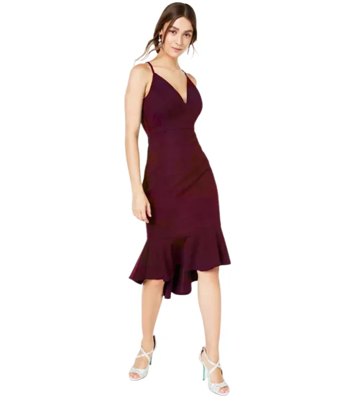 Emerald Sundae Women's Spaghetti Strap Sweetheart Neckline Below the Knee Sheath Cocktail Dress Wine Size M made by Ruumur