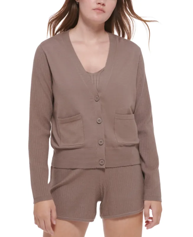 Calvin Klein Women's Ribbed Sleeve Button Front Cardigan Brown Size Large sold by Ruumur