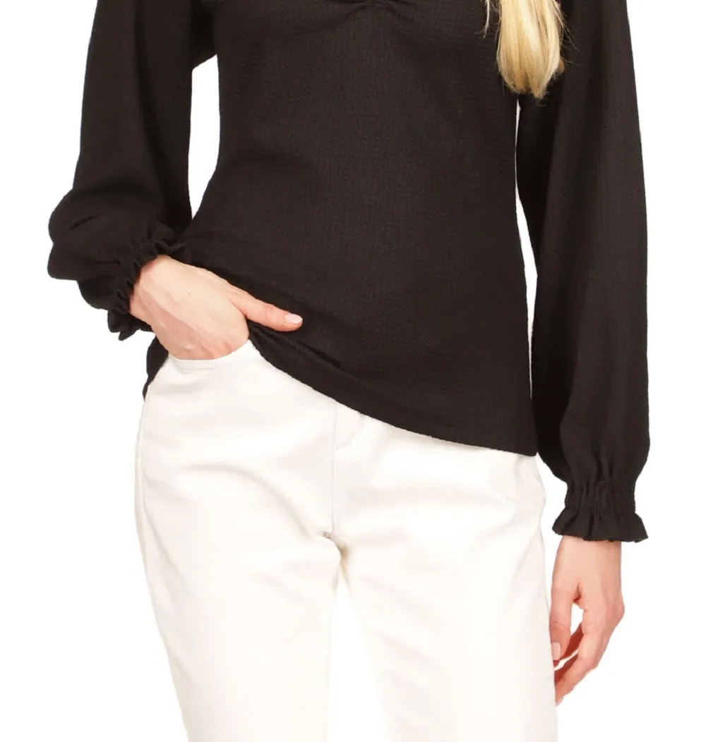 Michael Kors Women's Rouched Puff Sleeve Top Black Size Petite Small sold by Ruumur product image thumbnail 3