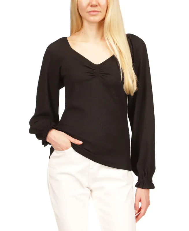 Michael Kors Women's Rouched Puff Sleeve Top Black Size Petite Small sold by Ruumur