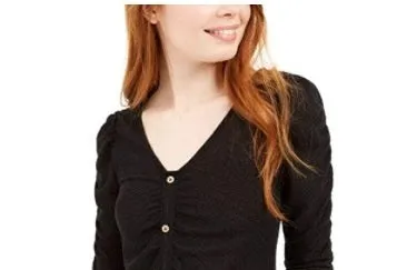 Crave Fame Juniors' Ruched Textured Top Black Size X-Small sold by Ruumur product image thumbnail 3