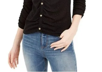 Crave Fame Juniors' Ruched Textured Top Black Size X-Small sold by Ruumur product image thumbnail 2