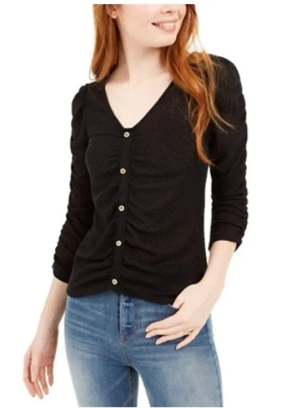 Crave Fame Juniors' Ruched Textured Top Black Size X-Small sold by Ruumur