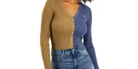 Tommy Jeans Women's V Neck Pullover Colorblock Sweater Brown Size Medium sold by Ruumur