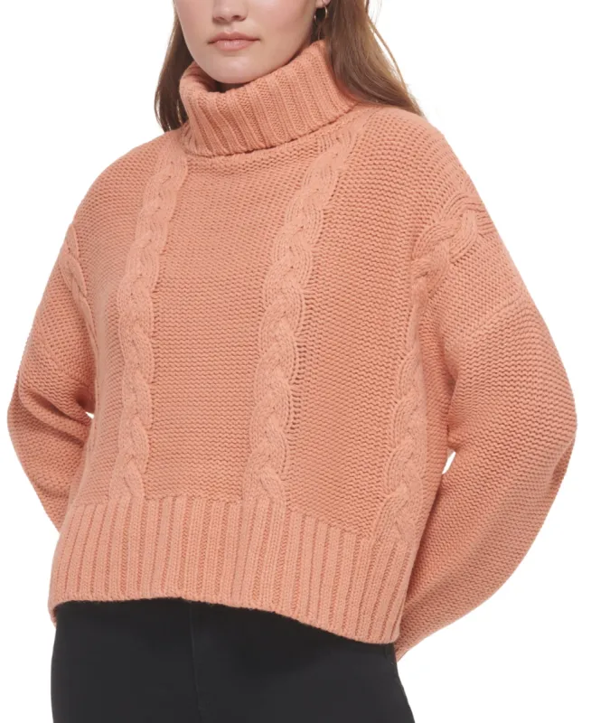 Calvin Klein Women's Cable Knit Long Sleeve Turtleneck Sweater Pink Size Medium sold by Ruumur