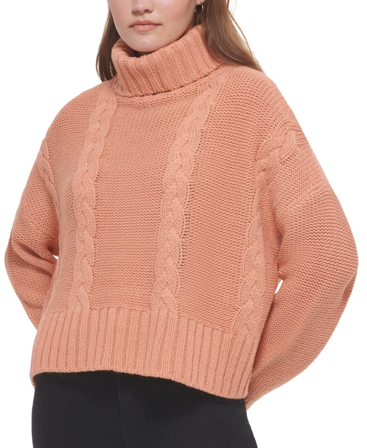 Calvin Klein Women's Cable Knit Long Sleeve Turtleneck Sweater Pink Size Medium sold by Ruumur