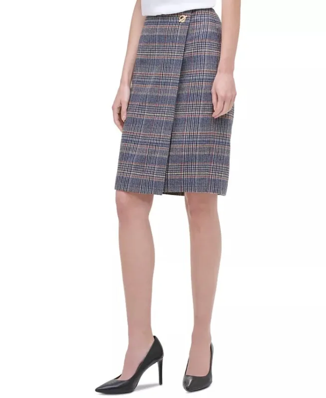 Calvin Klein Women's Plaid Tweed Pencil Skirt Brown Size 4 sold by Ruumur