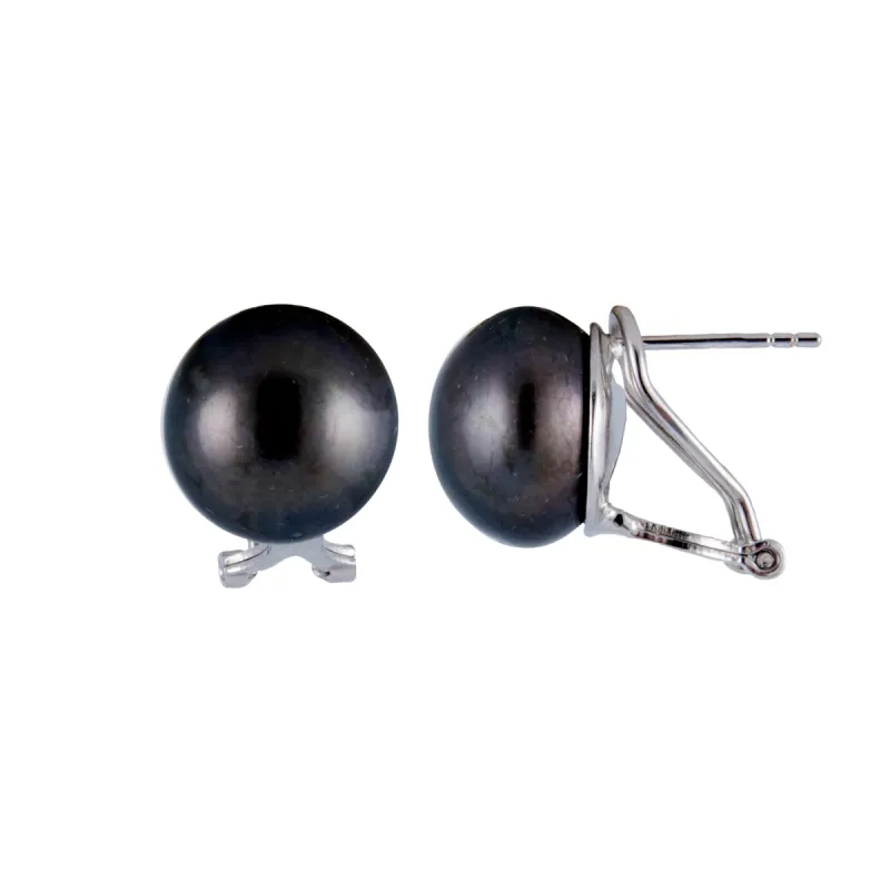 Splendid Pearls Black Pearl Omega Clip Stud Earrings sold by Ruumur