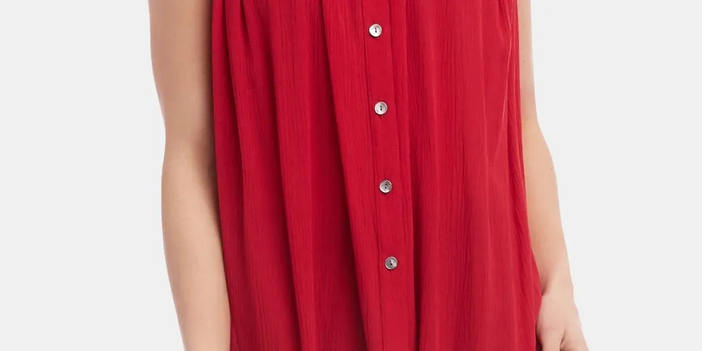 Karen Kane Women's Ruched Sleeveless Button-Down Top Red Size Small sold by Ruumur product image thumbnail 3