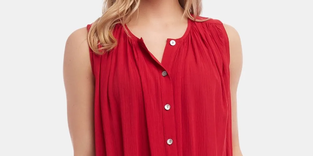 Karen Kane Women's Ruched Sleeveless Button-Down Top Red Size Small sold by Ruumur product image thumbnail 2