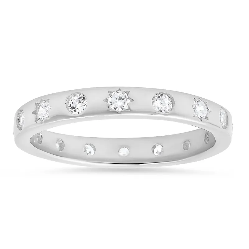 Sterling Silver Celestial CZ Eternity Band Ring sold by Ruumur