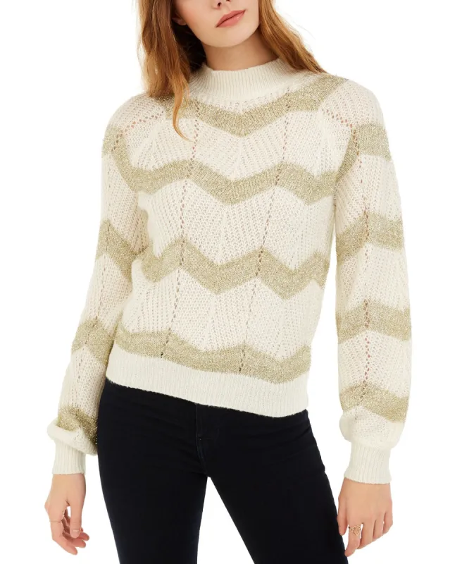 Planet Gold Juniors' Women's Metallic Chevron Sweater White Size Medium sold by Ruumur