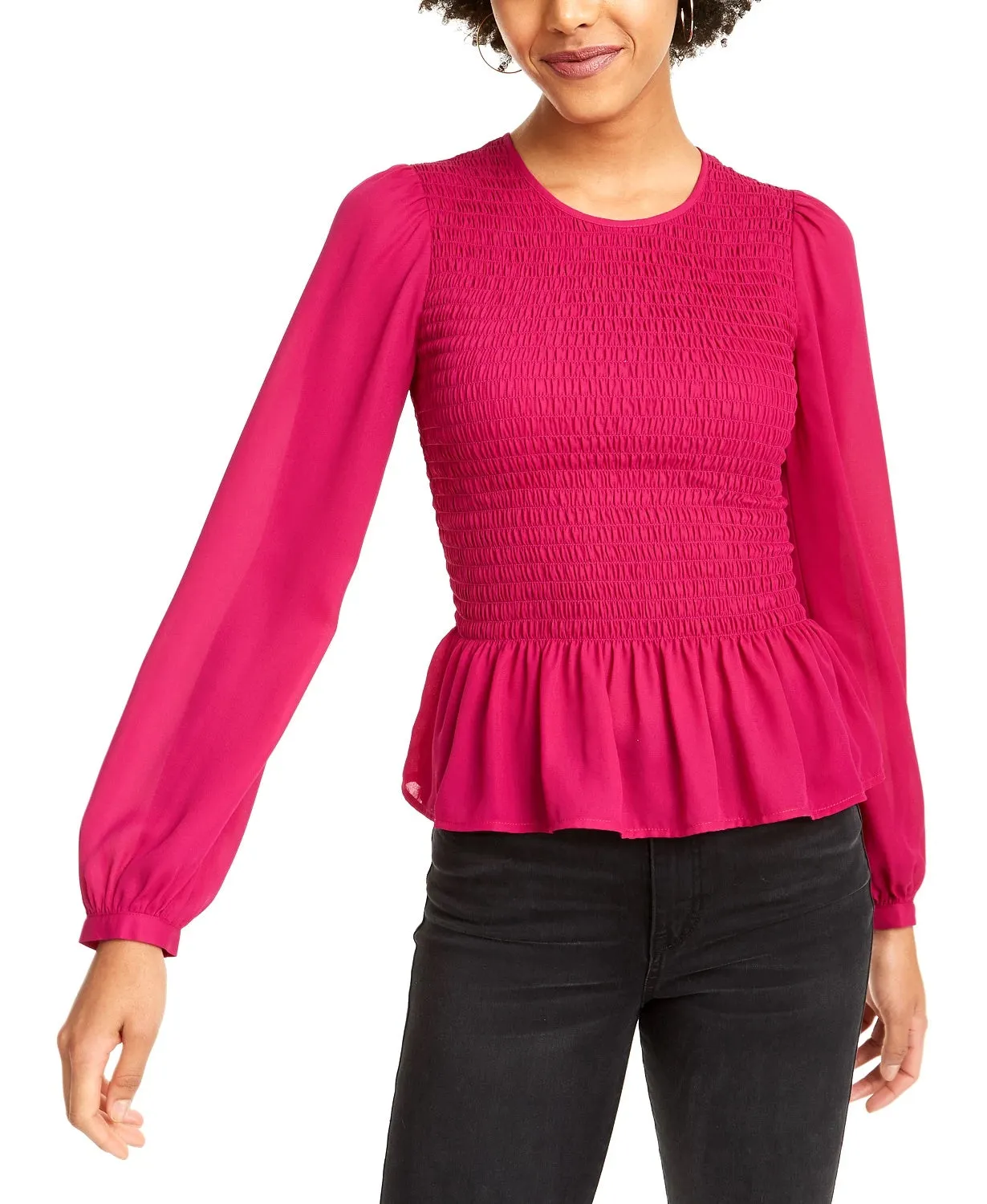 Leyden Women's Smocked Peplum Blouse Pink Size Large sold by Ruumur