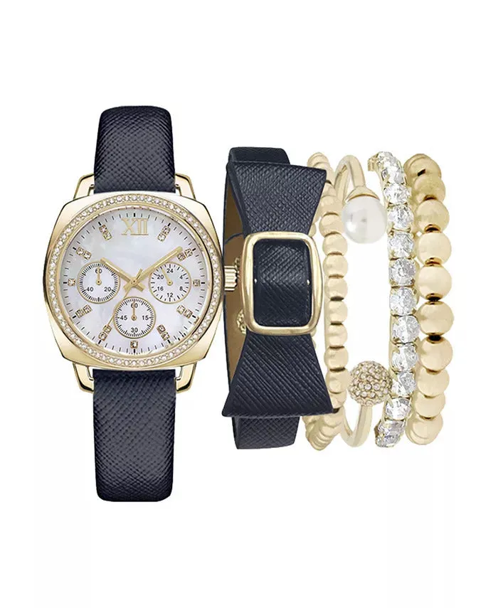 Jessica Carlyle Women's Analog Navy Strap with Navy and Gold Tone Bracelets Set sold by Ruumur