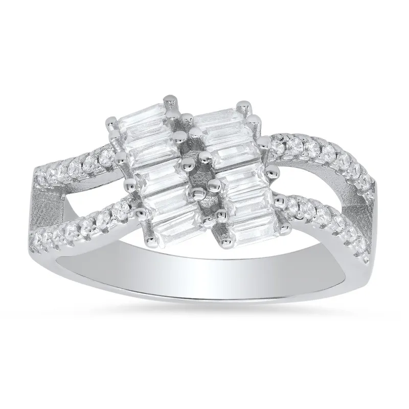 Sterling Silver Baguette-cut CZ Twist Ring sold by Ruumur