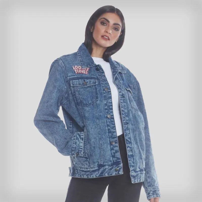 Members Only Women's Denim Looney Tunes Bugs Placement Oversized Jacket sold by Ruumur