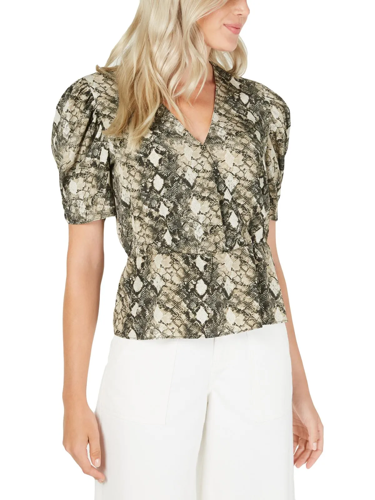 Leyden Women's Puff Sleeve Floral Peplum Top Brown Size Medium sold by Ruumur