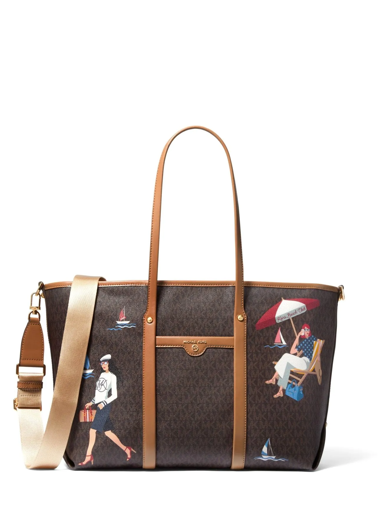 Michael Kors Women's Brown Multi Beck Large Jet Set Tote Bag sold by Ruumur