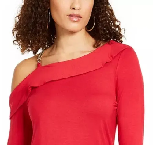 Thalia Sodi Women's Ruffled One-Shoulder Top Bright Red Size XX-Large sold by Ruumur product image thumbnail 2