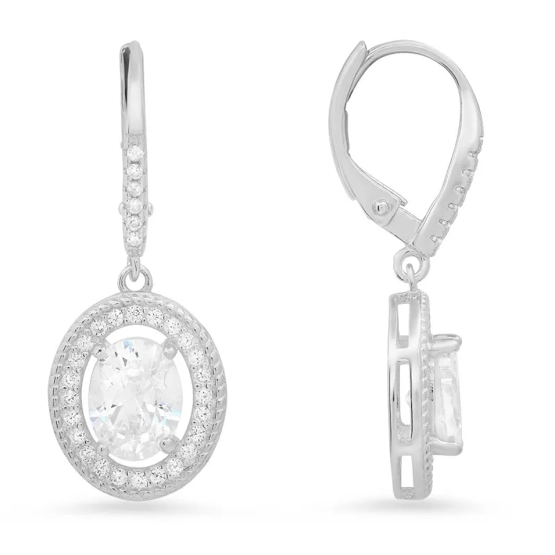 Sterling Silver Twisted Rope Halo CZ Leverback Earrings sold by Ruumur