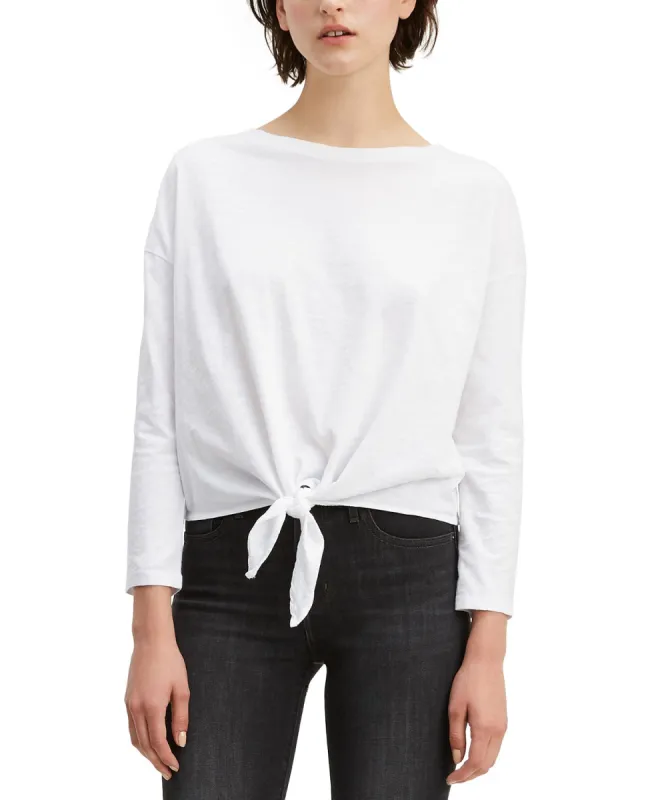 Levi's Women's Tie-Front Long-Sleeve Cotton T-Shirt White Size Large sold by Ruumur