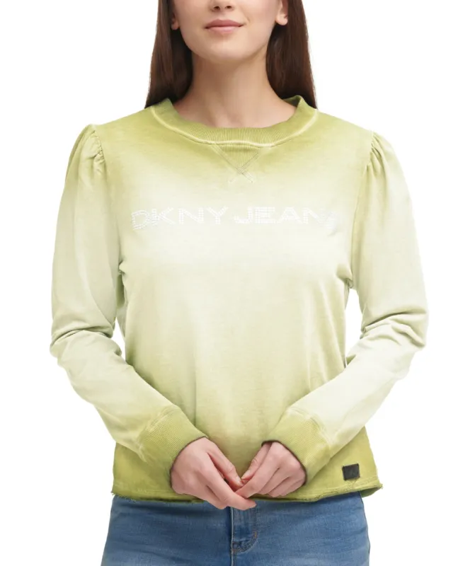 DKNY Women's Logo Raw Hem Pullover Top Green Size Small sold by Ruumur