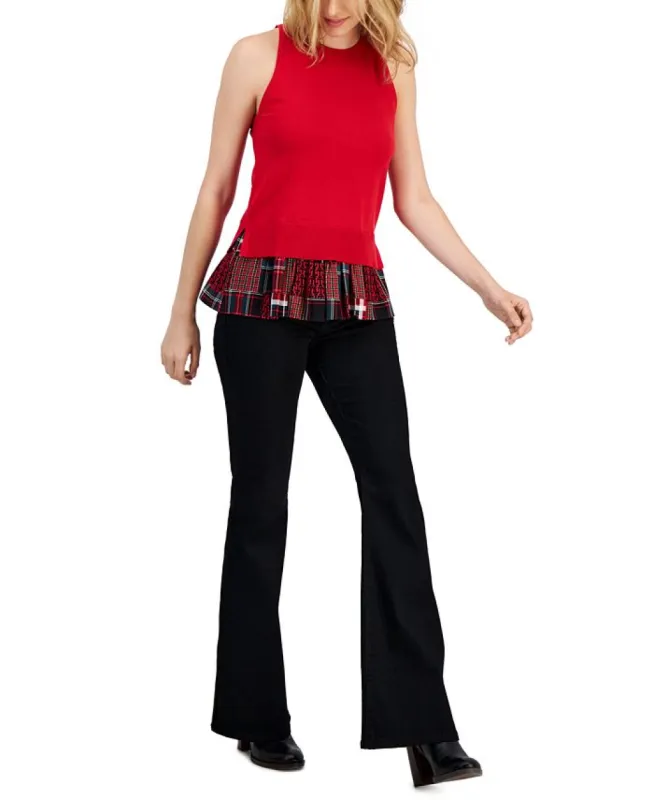 Tommy Hilfiger Women's Peplum Halter Style Tank Top Red made by Ruumur