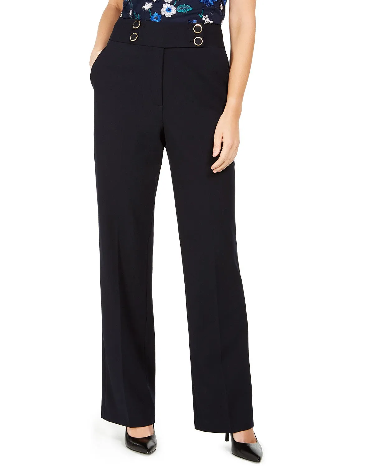 Calvin Klein Women's High-Rise Buttoned-Waist Dress Pants Navy Size 2 sold by Ruumur