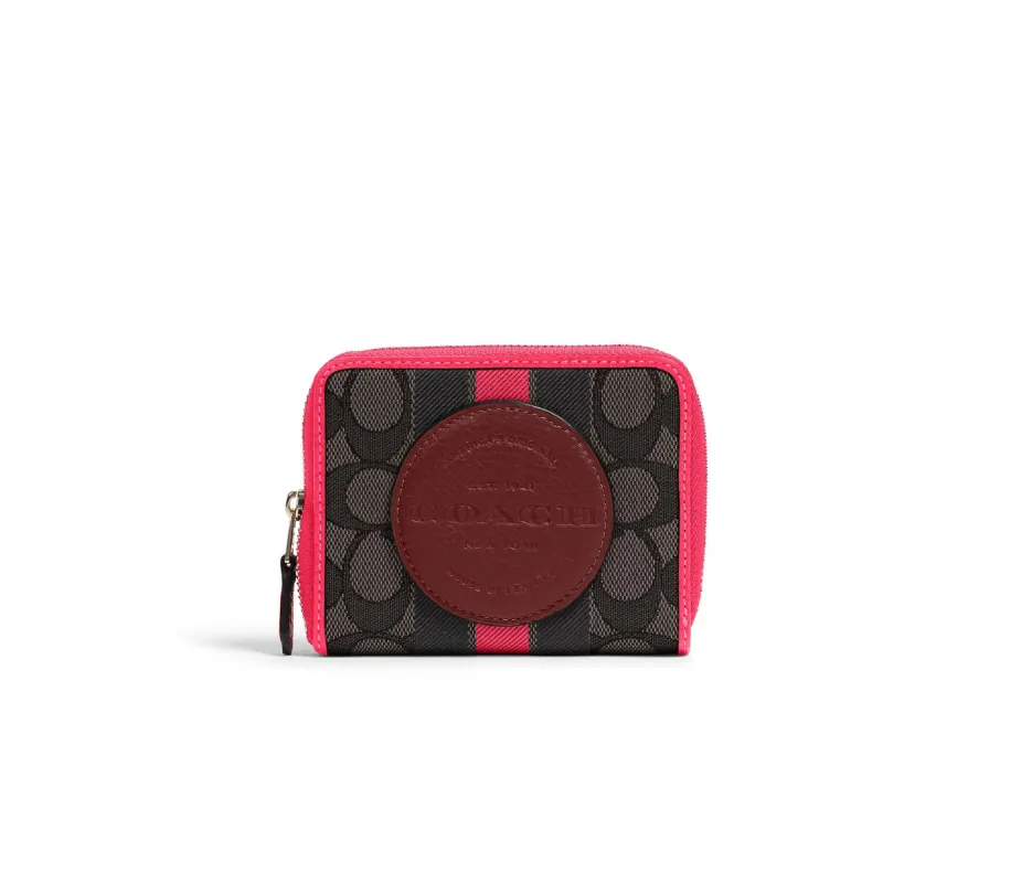 Coach Women's Black & Wine Multi Dempsey Small Zip Around Wallet In Signature Jacquard With Stripe And Coach Patch sold by Ruumur