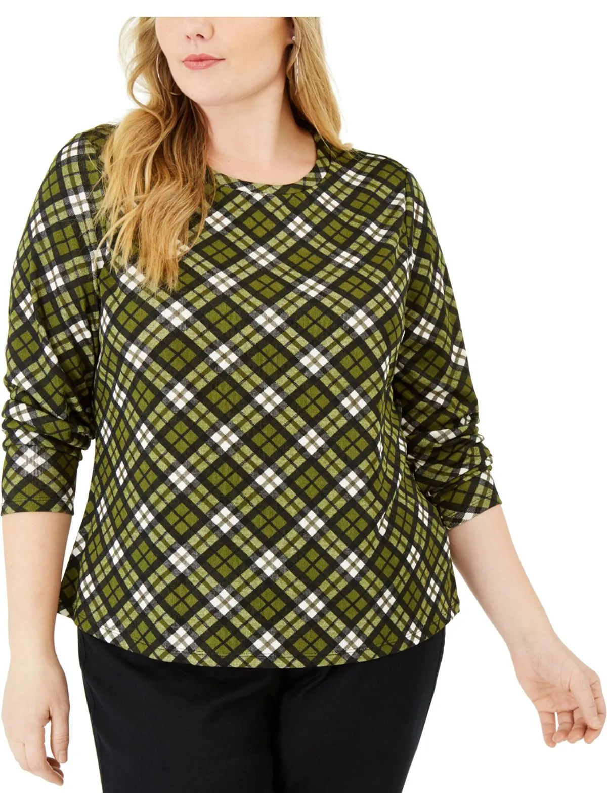Michael Kors Women's Plaid Pullover Blouse Green Size 0X sold by Ruumur