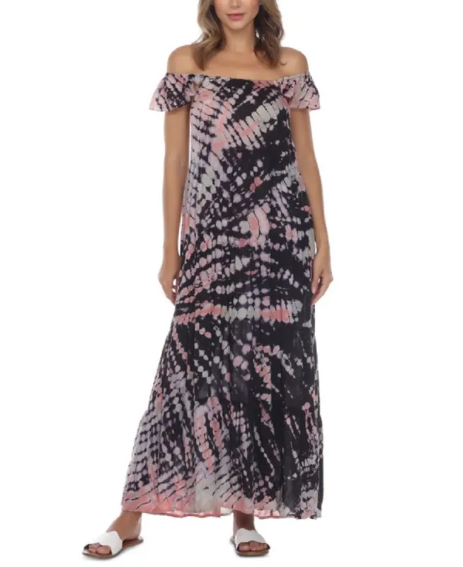 Raviya Women's Tie Dye Maxi Cover Up Dress Swimsuit Black Size Small sold by Ruumur