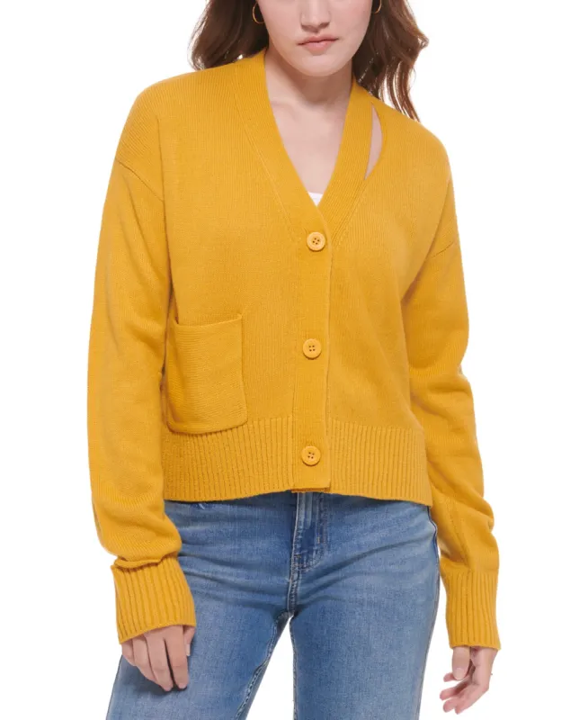 Calvin Klein Women's Cutout V Neck Cardigan Yellow Size Medium sold by Ruumur