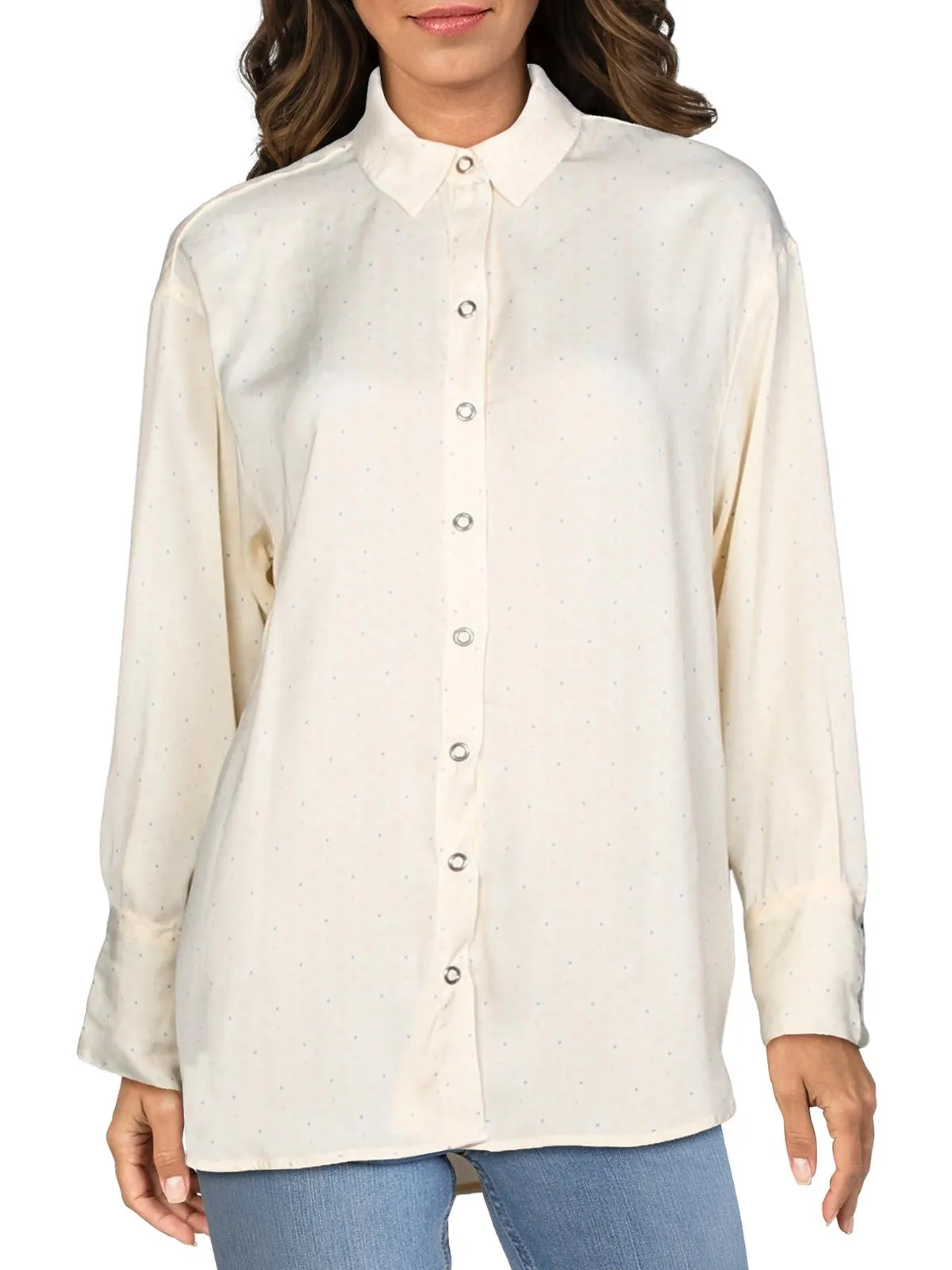 We The Free Women's All Smiles Sateen Striped Button-Down Top White Size Small sold by Ruumur