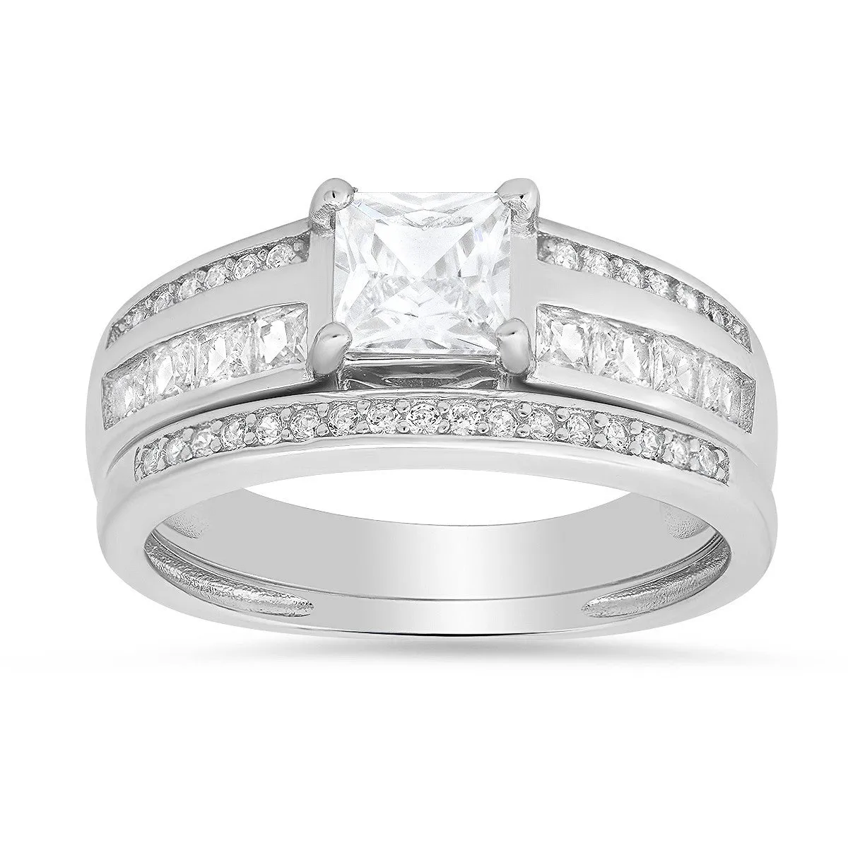 Sterling Silver Princess-cut CZ 2pc Stackable Ring Set sold by Ruumur
