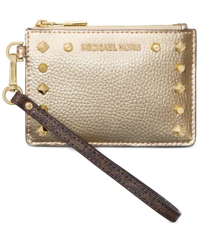 Michael Kors Women's Brown & Pale Gold Signature Jet Set Small Coin Purse sold by Ruumur