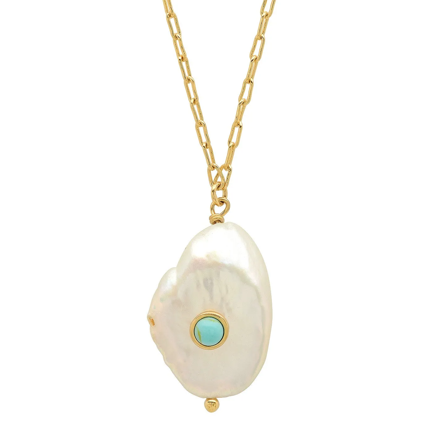 Baroque Freshwater Pearl and Turquoise Pendant Necklace sold by Ruumur