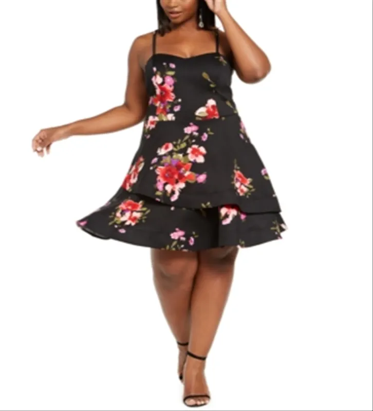 Sequin Hearts Women's Floral Tiered Party Dress Black Red Size 22 made by Sequin Hearts