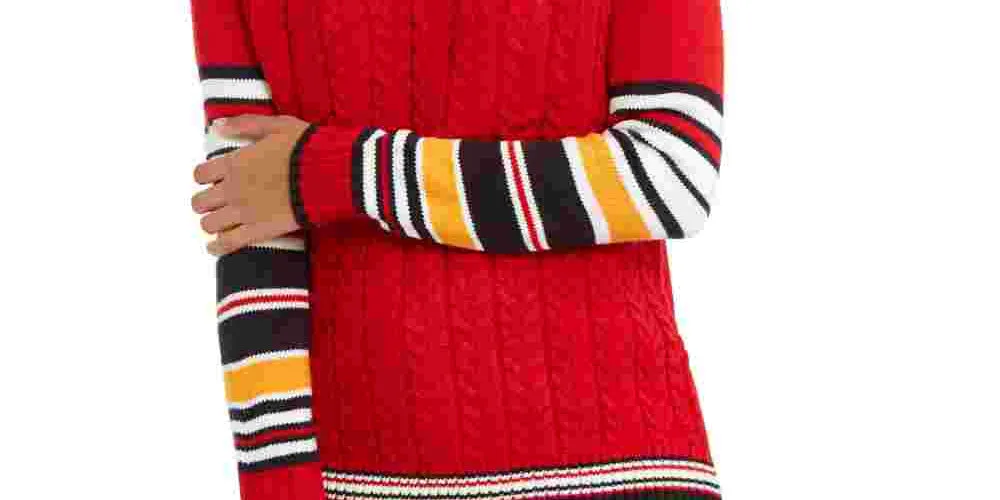Tommy Hilfiger Women's Varsity Stripe Cable Knit Sweater Red Size X-Large sold by Ruumur product image thumbnail 3