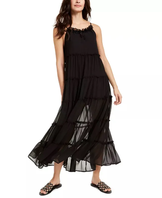 The Weekend Brand Women's Sleeveless Halter Maxi Ruffled Dress Black Size Small sold by Ruumur