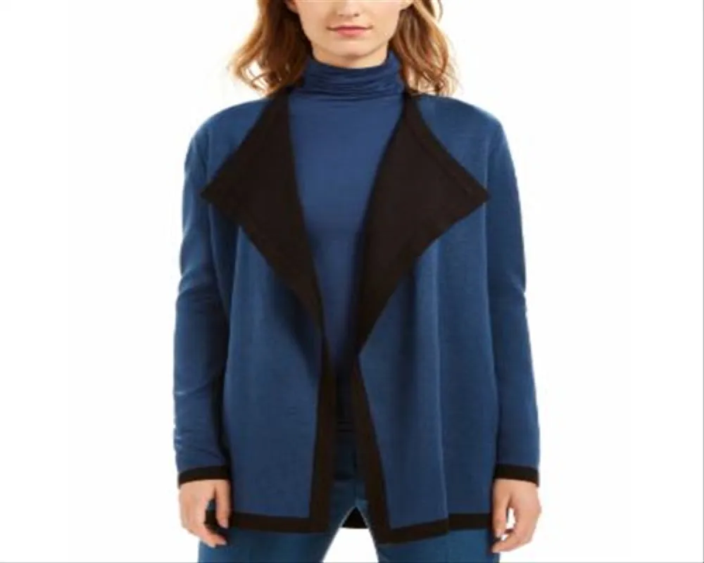 Anne Klein Women's Drapey Wide Lapel Open Front Cardigan Blue Size Small sold by Ruumur