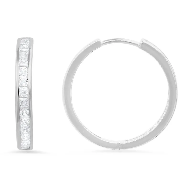 Sterling Silver Princess-cut CZ Hoop Earrings sold by Ruumur