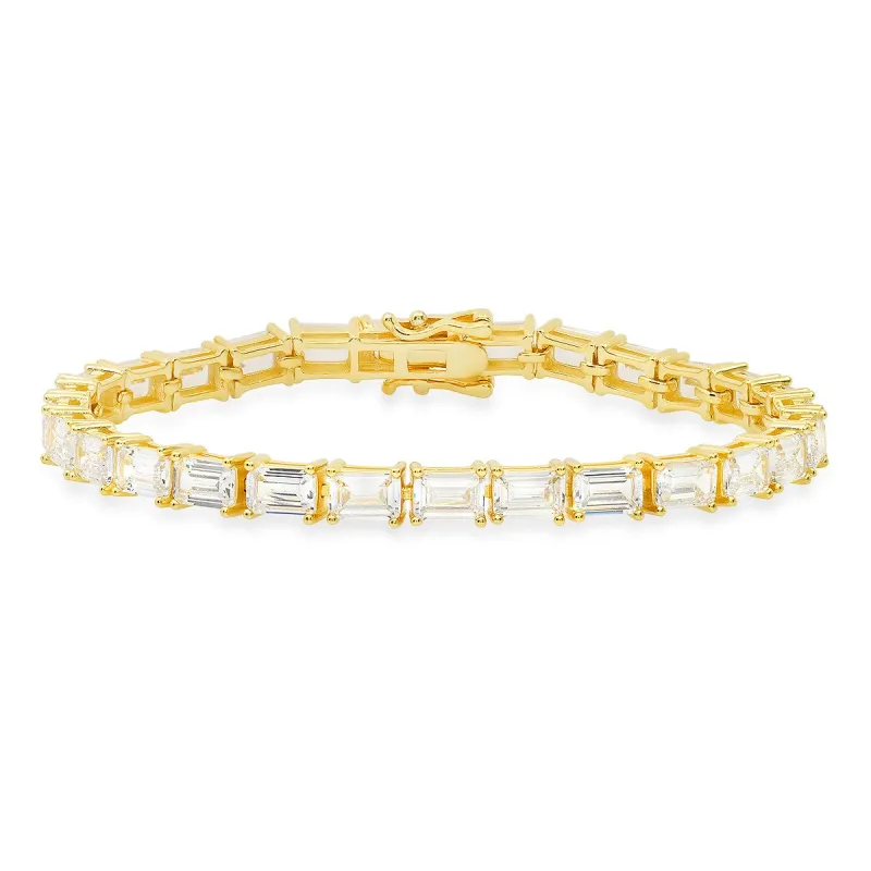 Sterling Silver 7.25" Emerald-cut CZ Tennis Bracelet sold by Ruumur