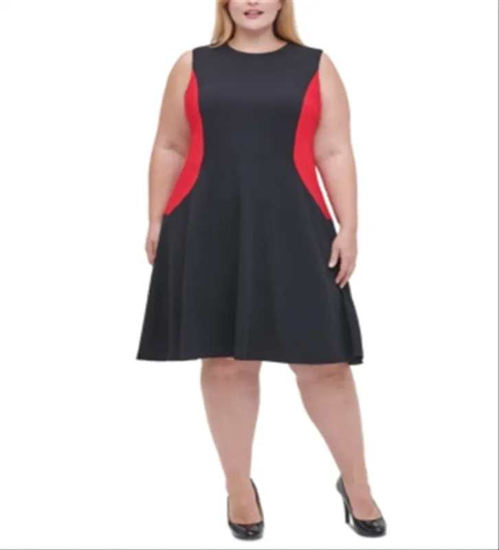 Tommy Hilfiger Women's Plus Colorblocked Fit & Flare Dress Black-Red Size 14W sold by Ruumur