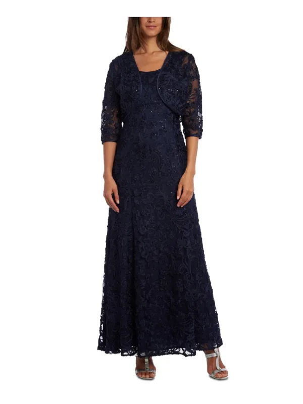 R & M Richards Women's Embellished Soutache Gown & Bolero Jacket Navy sold by Ruumur