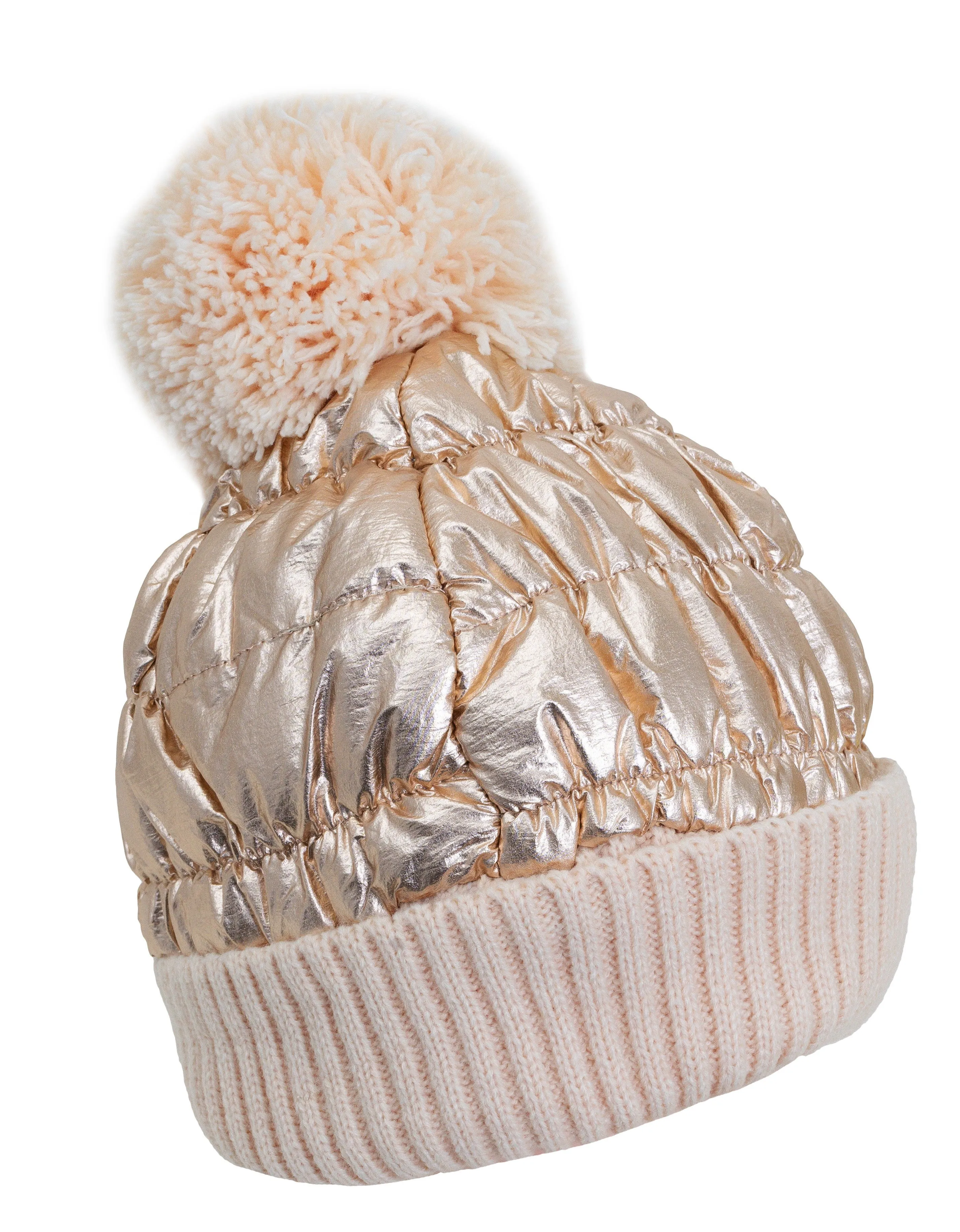Rebecca and Rifka Puffer Pompom Beanie (BW-108-ROSEGOLD) sold by Ruumur