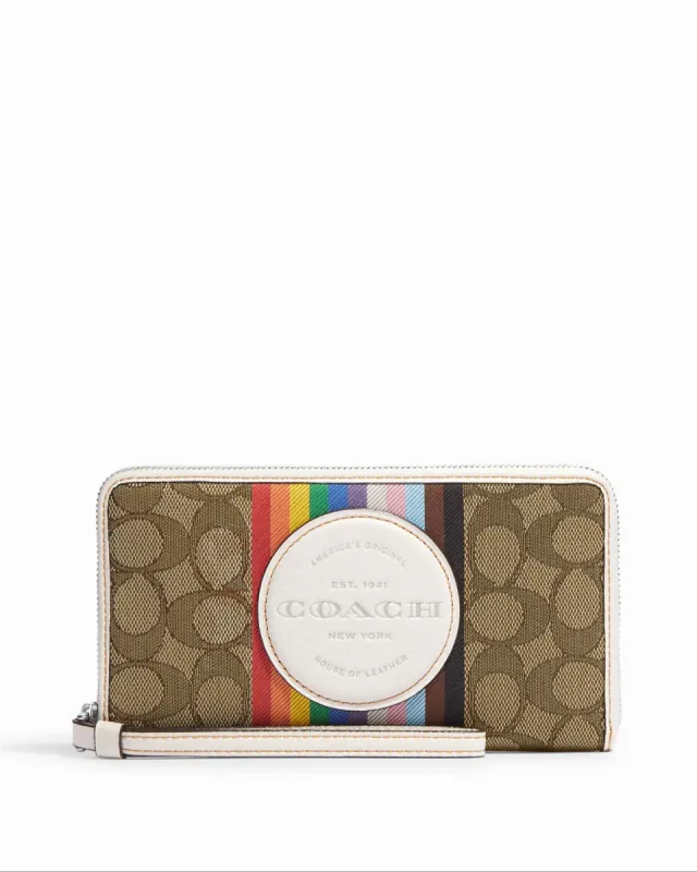 Coach Dempsey Large Phone Wallet In Signature Jacquard With Rainbow Stripe And Coach Patch sold by Ruumur