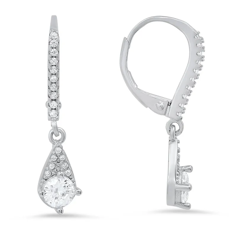 Sterling Silver Petite Round-cut CZ Leverback Earrings sold by Ruumur